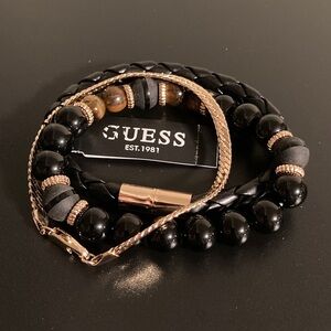 Guess Black and Gold Beaded Bracelet Trio